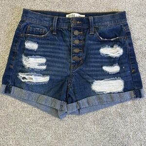 Mudd FLX Stretch High Rise Midi Denim Shorts Distressed Size 5